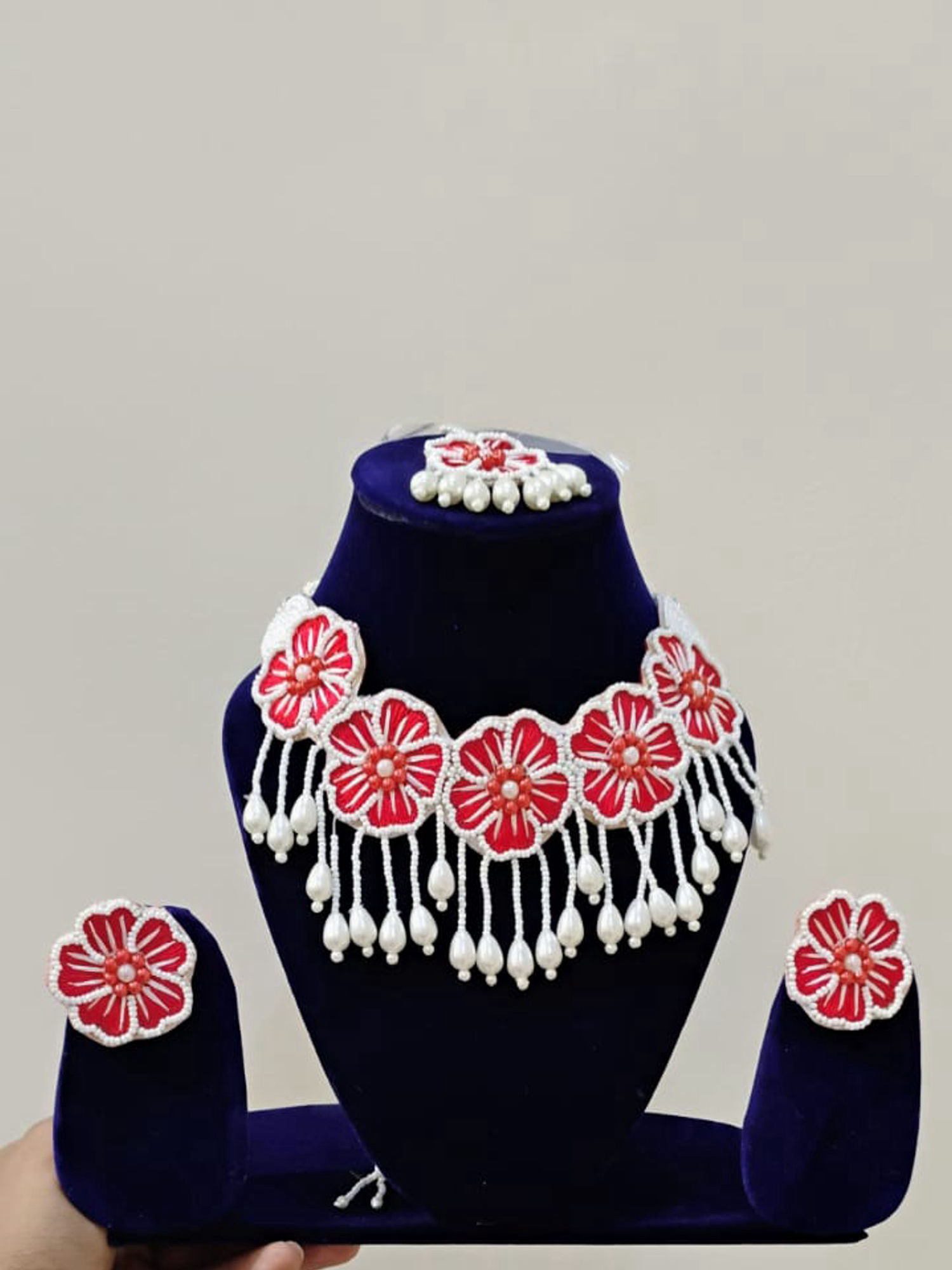 The Aesthetic Bloom – Handcrafted Floral Neckpiece with Earrings & Maang Tikka