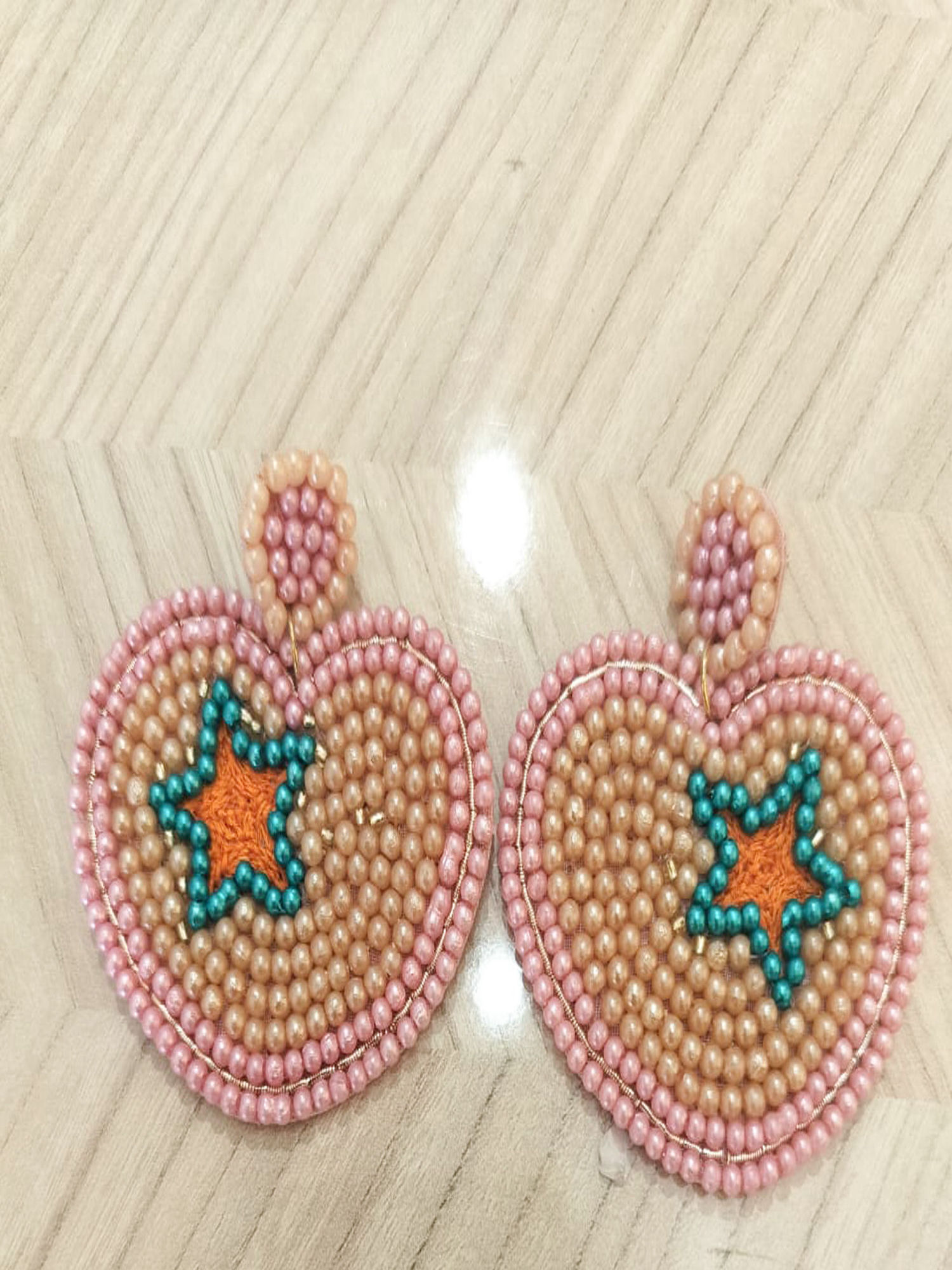 Handwoven Heart Earrings with Bead Detailing