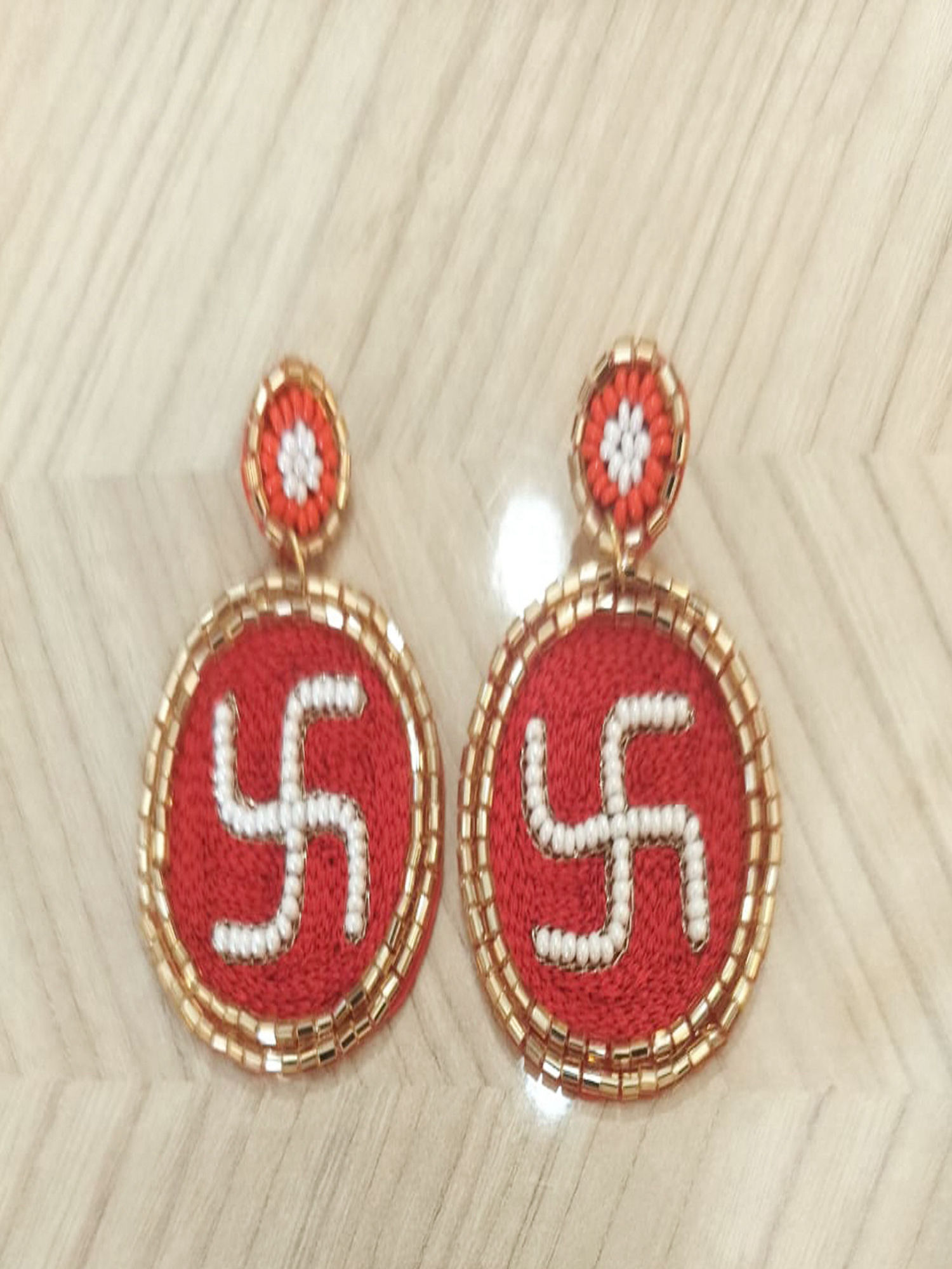 Trident Red and Gold of Power Statement Earrings