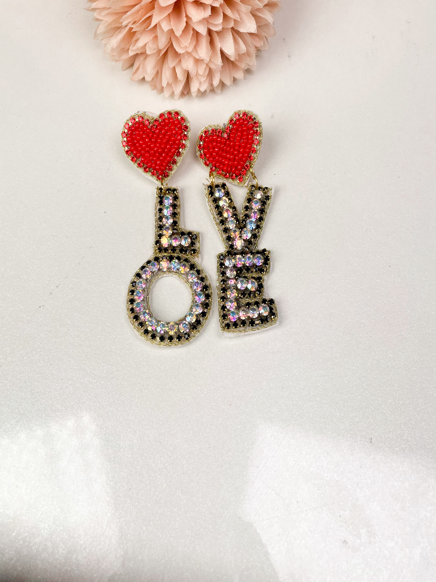 Love Statement Earrings – Red & Crystal Embellished Danglers
