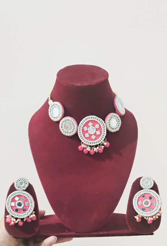 Bead & Reflector Accent Neckpiece with Earrings