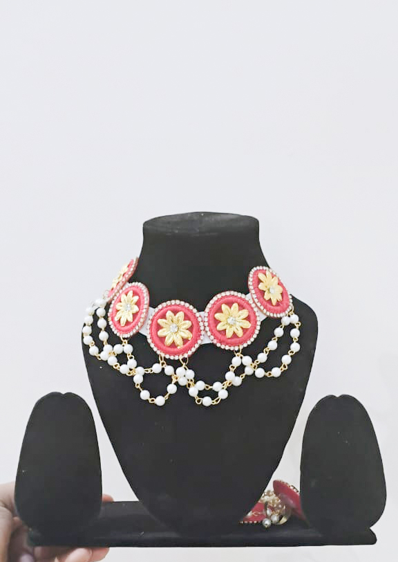 Artisan Thread & Pearl Embellished Neckpiece