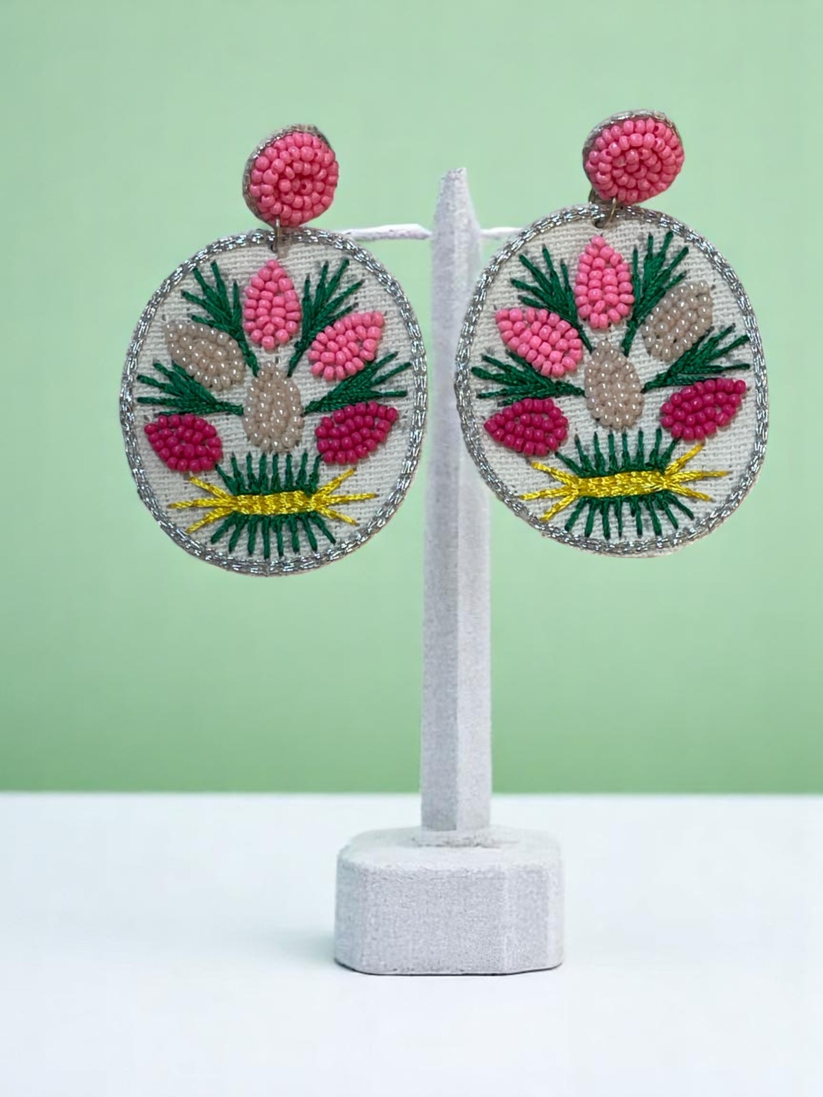 Vibrant Botanical Floral Motif Embroidery Earrings