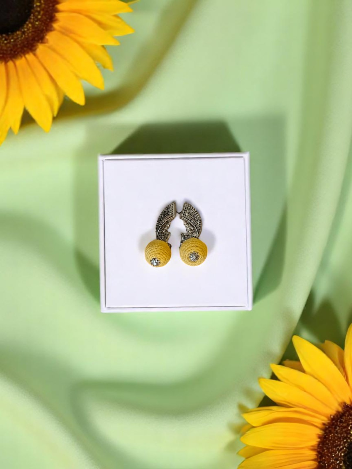 Sunbeam Petal Earrings with Antique Wings