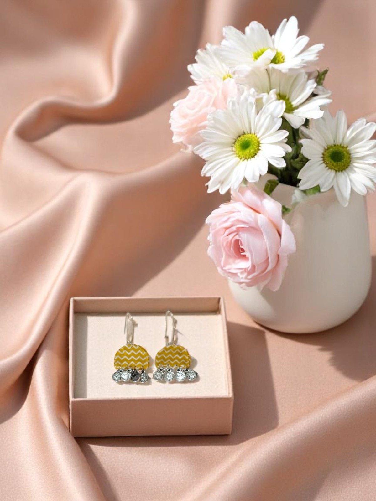 Golden Glamour Statement Chevron Drop Earrings