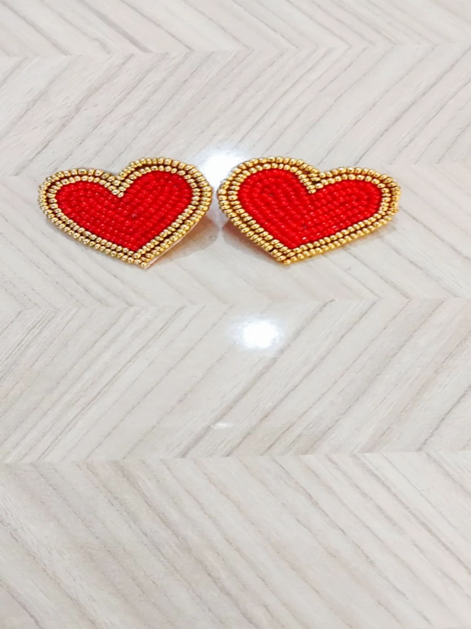 Classic Red Heart Beaded Earrings