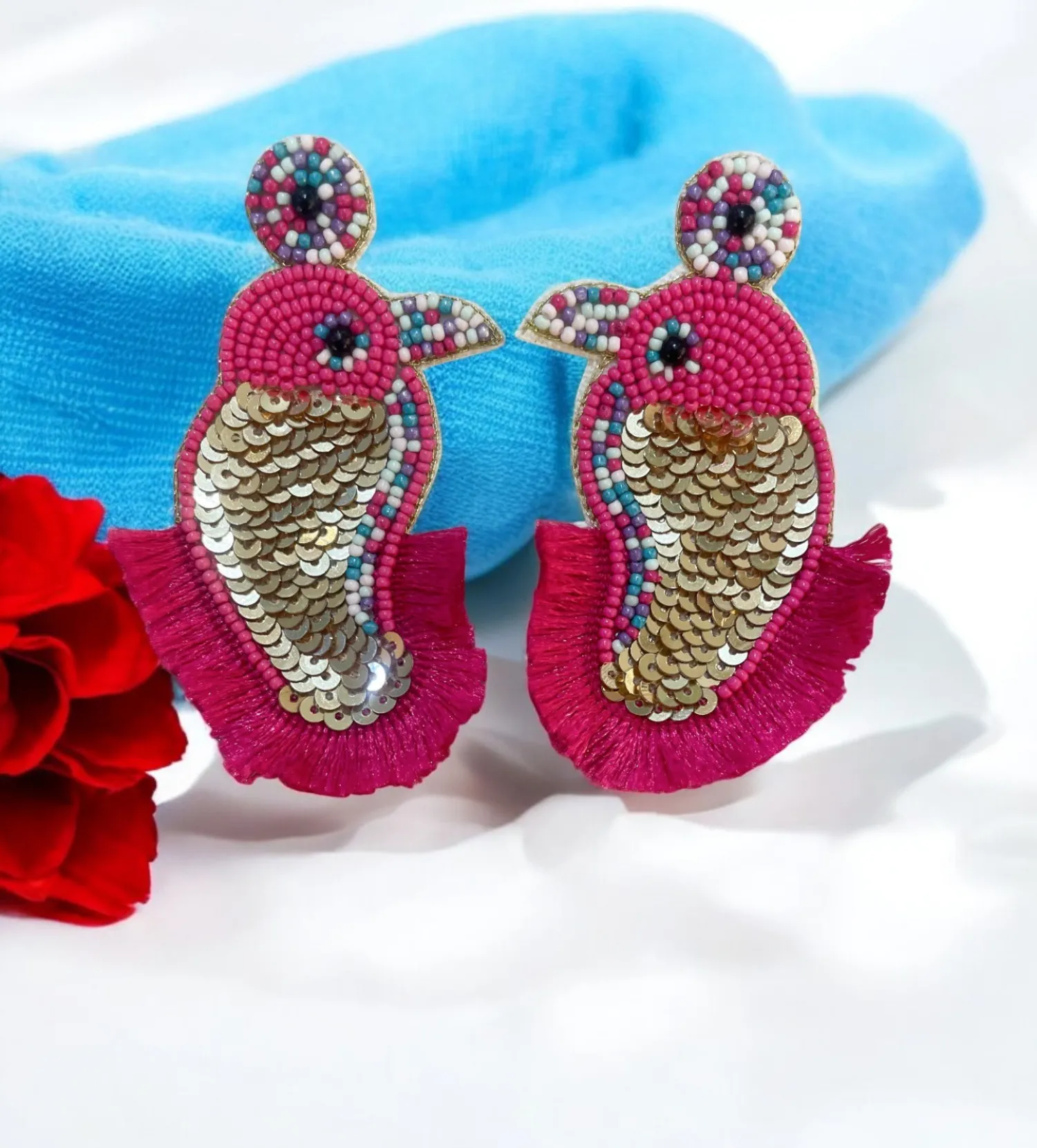 Innovative Beaded Earrings with a Bird Motif
