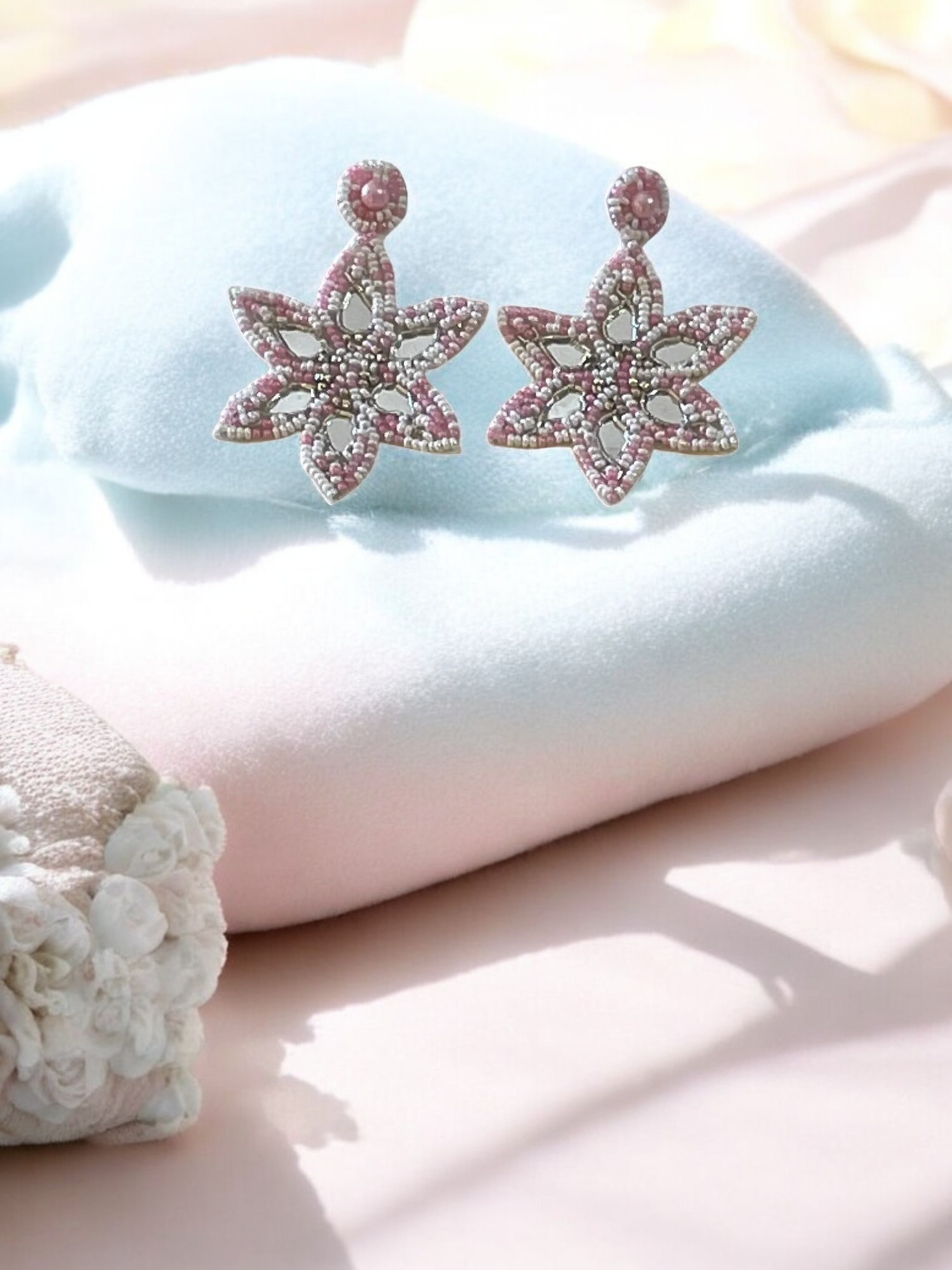 Roseate Radiance: Artisan Star Stud Earrings
