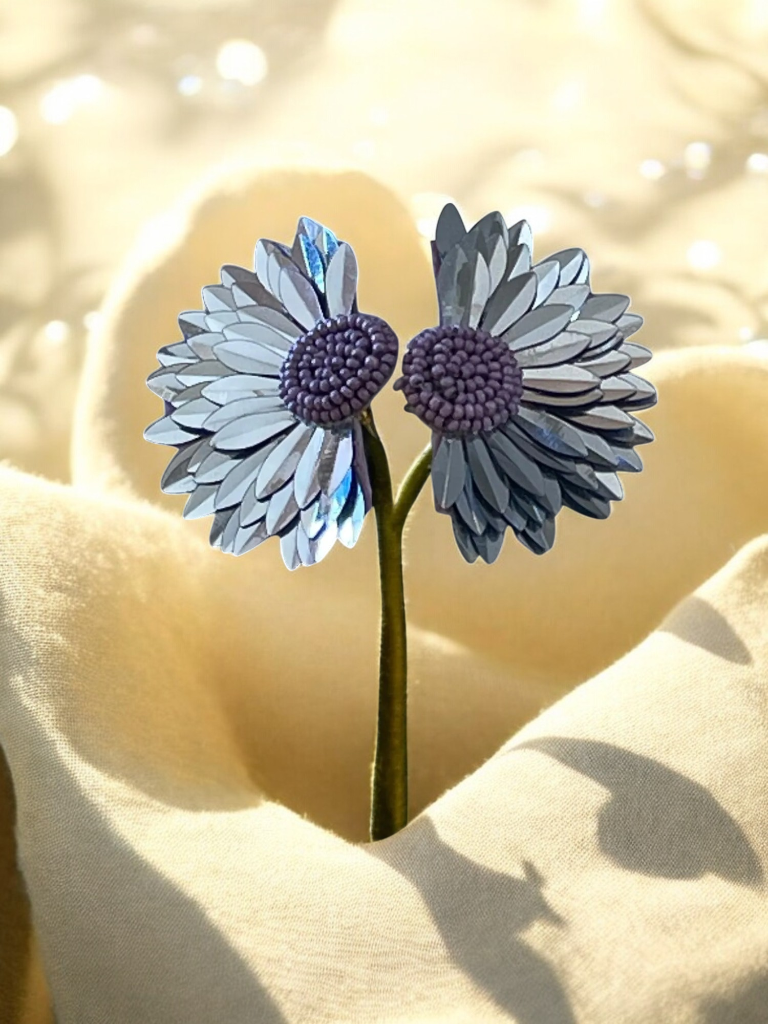 Metallic Daisy Dream Handcrafted Beaded Flower Earrings