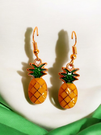 Pineapple Enamel Charm Gold Plated Earrings