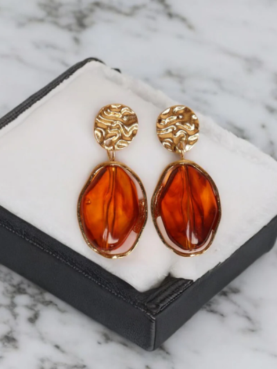 Gold Plated Resin Gemstone Pendant Earrings