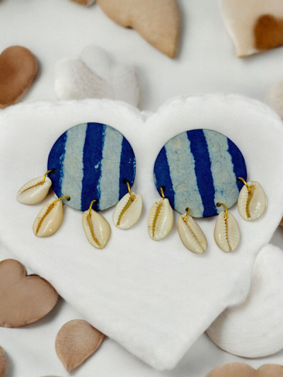 Handmade Fabric Earrings with Shells