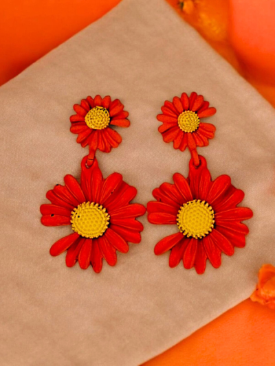 Trendy Western Daisy Floral Dangler Earrings
