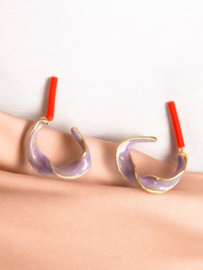 C Shaped Gold Enamel Hoop Earrings