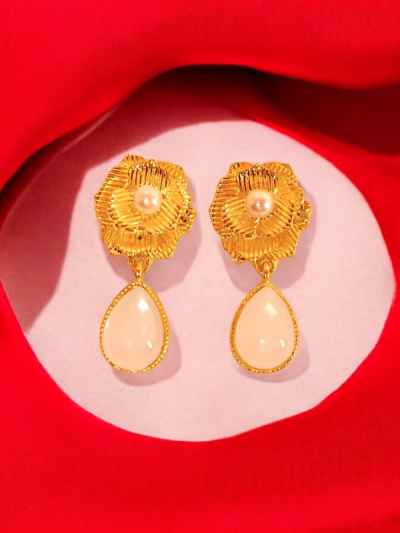 Gold Flower Metal Retro Drop Earrings