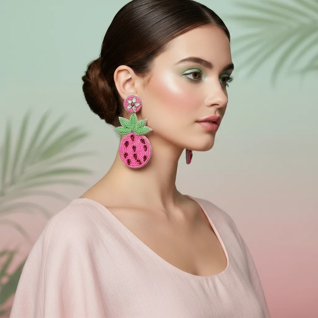 Watermelon Handcrafted Beaded Statement Earrings for Women
