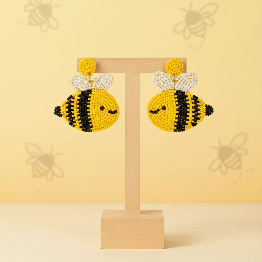 Cute Hand-Beaded Bee Statement Earrings for Women