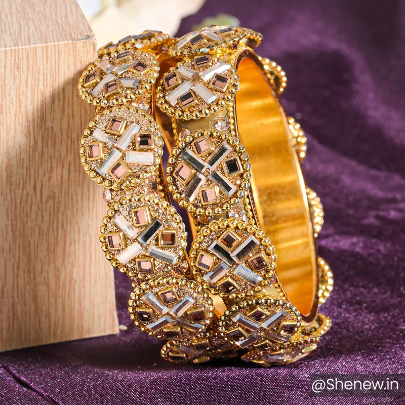 Gold-Plated Designer Stone Bangles – Pair