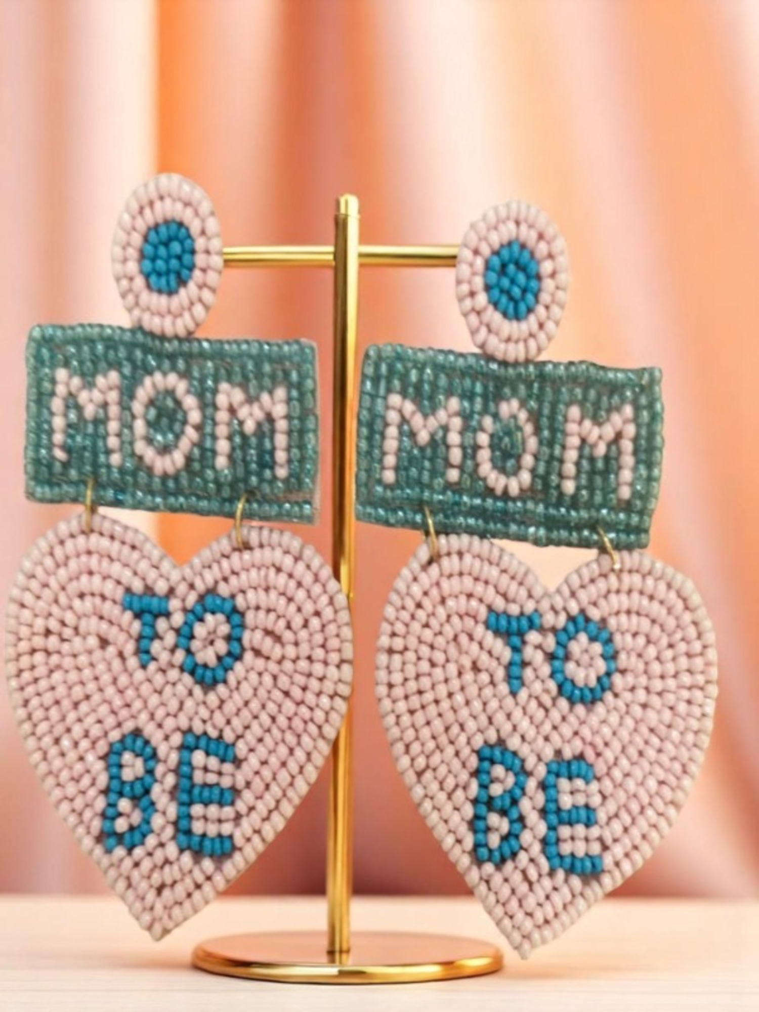 Constructed Bead Earrings with "Mom To Be" Inscription