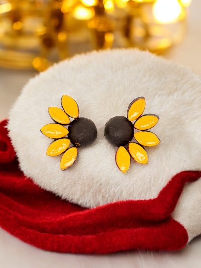 Terracotta Sunflower Stud Earrings with Petals