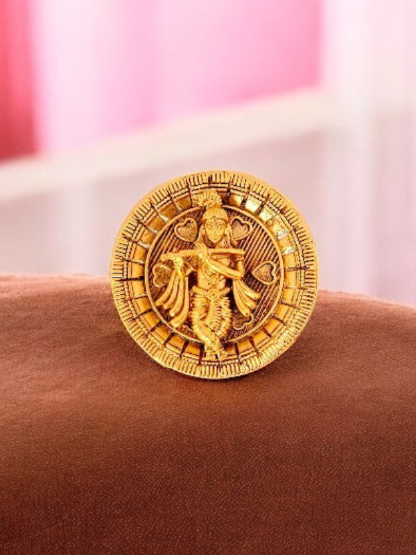 Beautiful Temple Design Krishna Adjustable Finger Ring