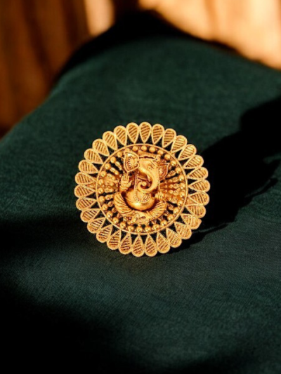 Ganesha Design Gold Plated Adjustable Antique Ring
