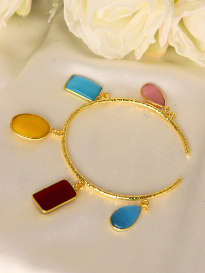 Golden Metal Colourful Cut Stone Hanging Bracelet