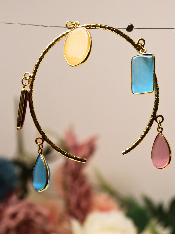 Golden Metal Colourful Cut Stone Hanging Bracelet - Image 2