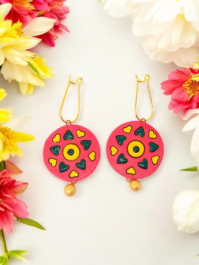 Little Hearts Design Round Shape Terracotta Dangler Earrings