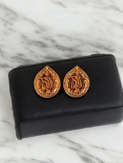 Golden Krishna Design Stud Earrings