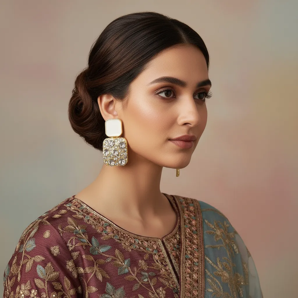 Gold Plated Crystal Stud Drop Earrings for Women & Girls