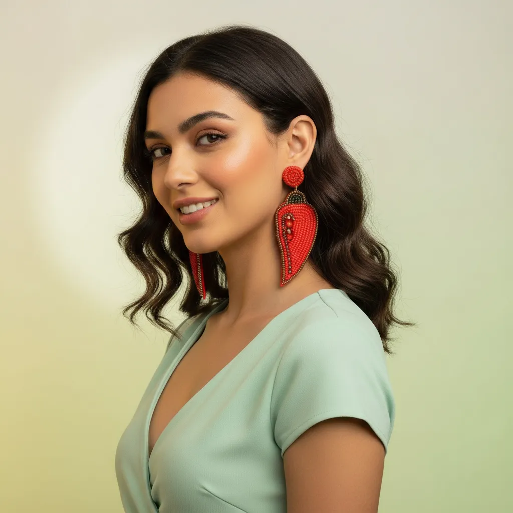 Handcrafted Red Chilli Beaded Statement Earrings