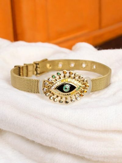 Gold Plated Evil Eye Motif watch Mesh Strap Bracelet