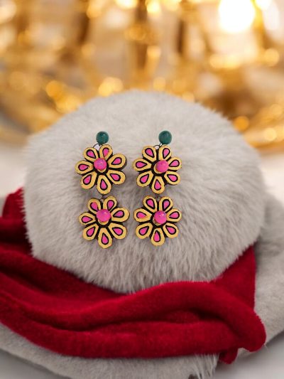 Handmade Flower Shaped Terracotta Earrings
