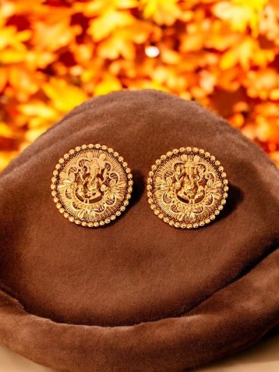 Traditional Ganesha Motif Gold-Toned Studs Earrings