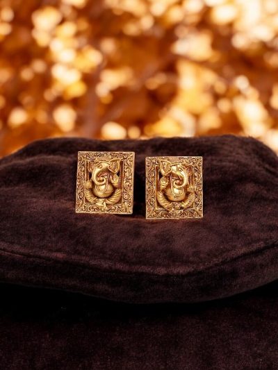Golden Ganesha Floral Stud Earrings