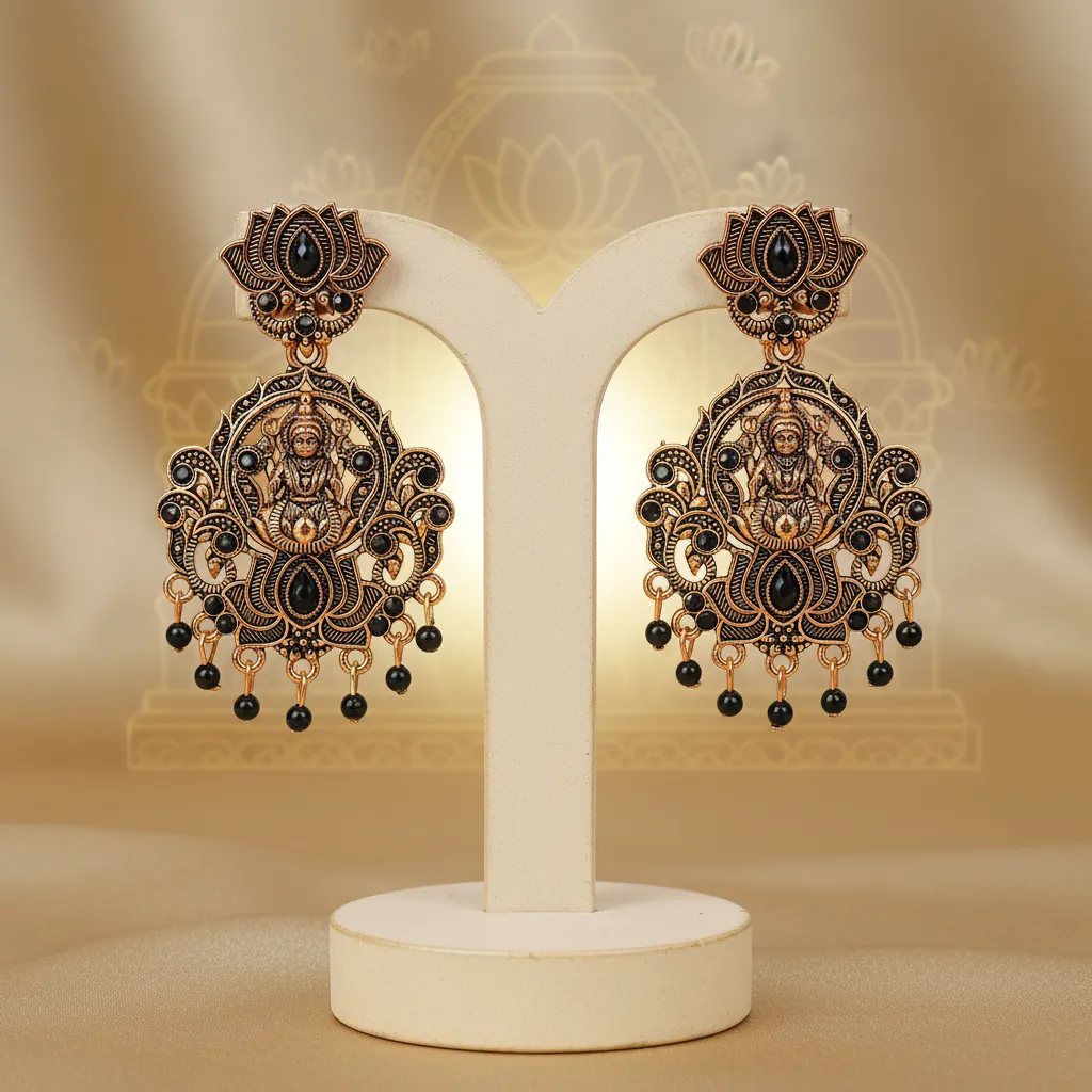 Antique Black Temple Design Goddess Motif Earrings