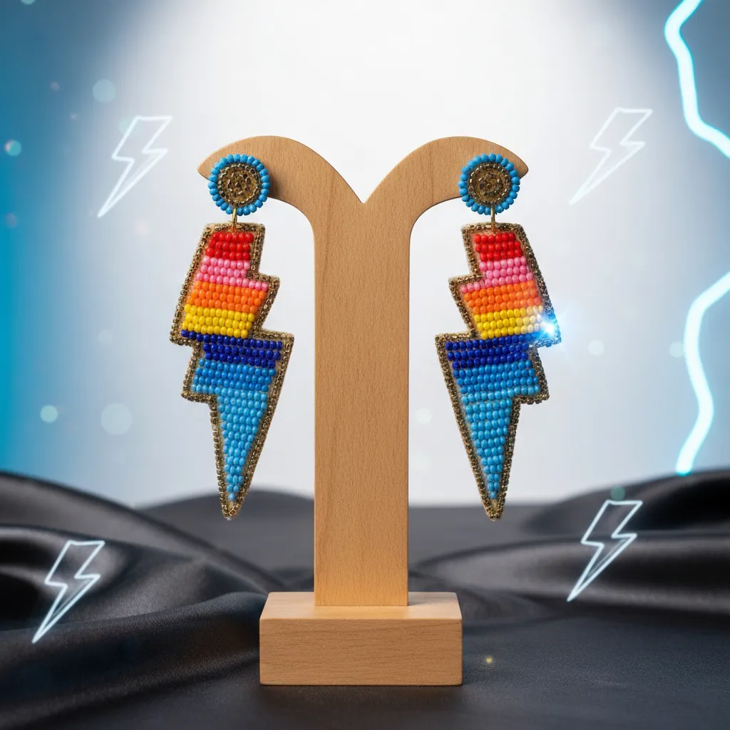 Vibrant Beaded Lightning Bolt Statement Earrings for Women