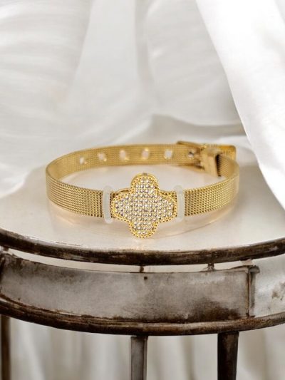 Crystal Studded Gold Mesh Bracelet
